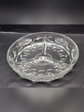 Vintage Hazel Atlas Reflection Divided Glass Dish Jewelry Organizer 8" Clear